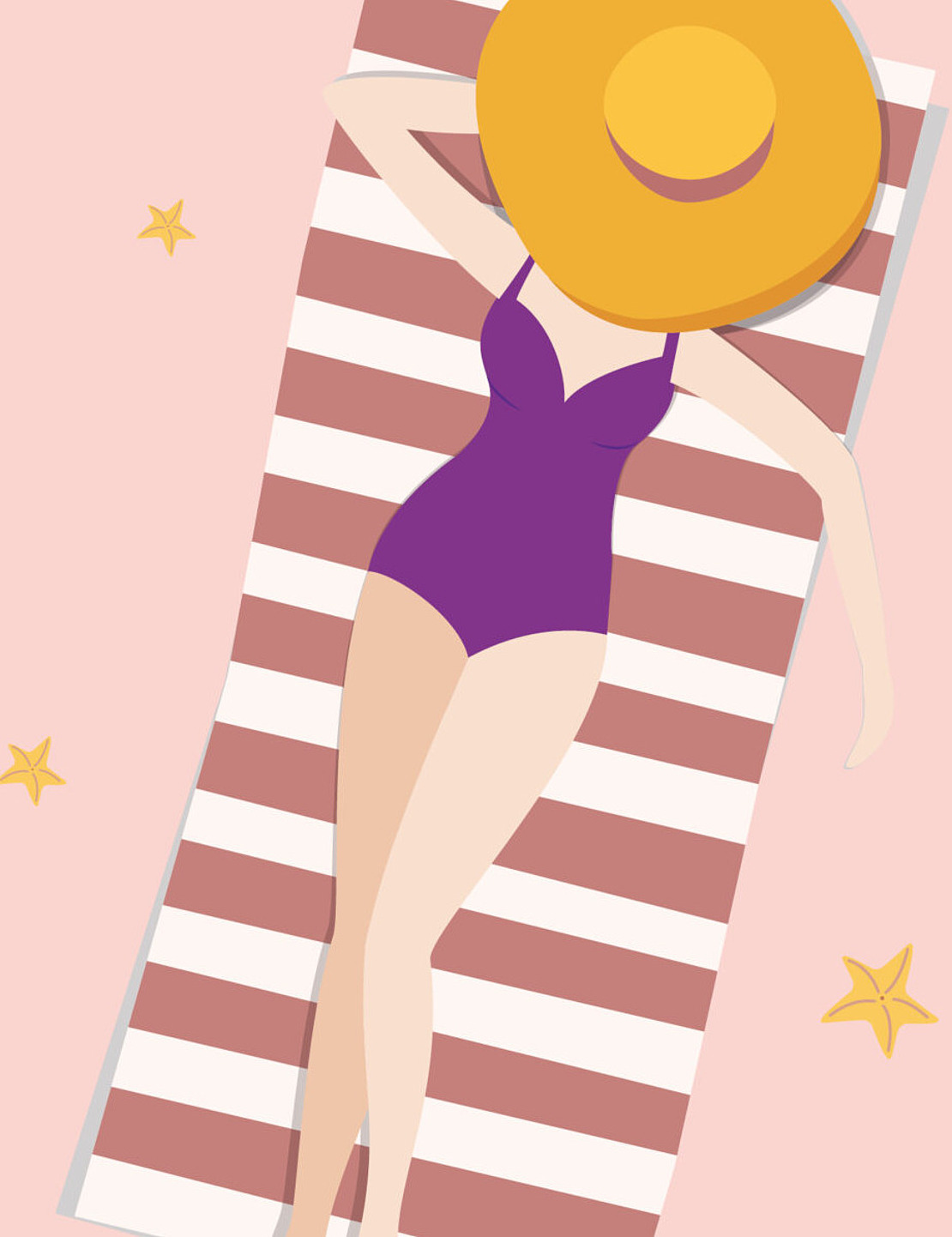 Illustration Frau liegt auf einem Badetuch am Strand