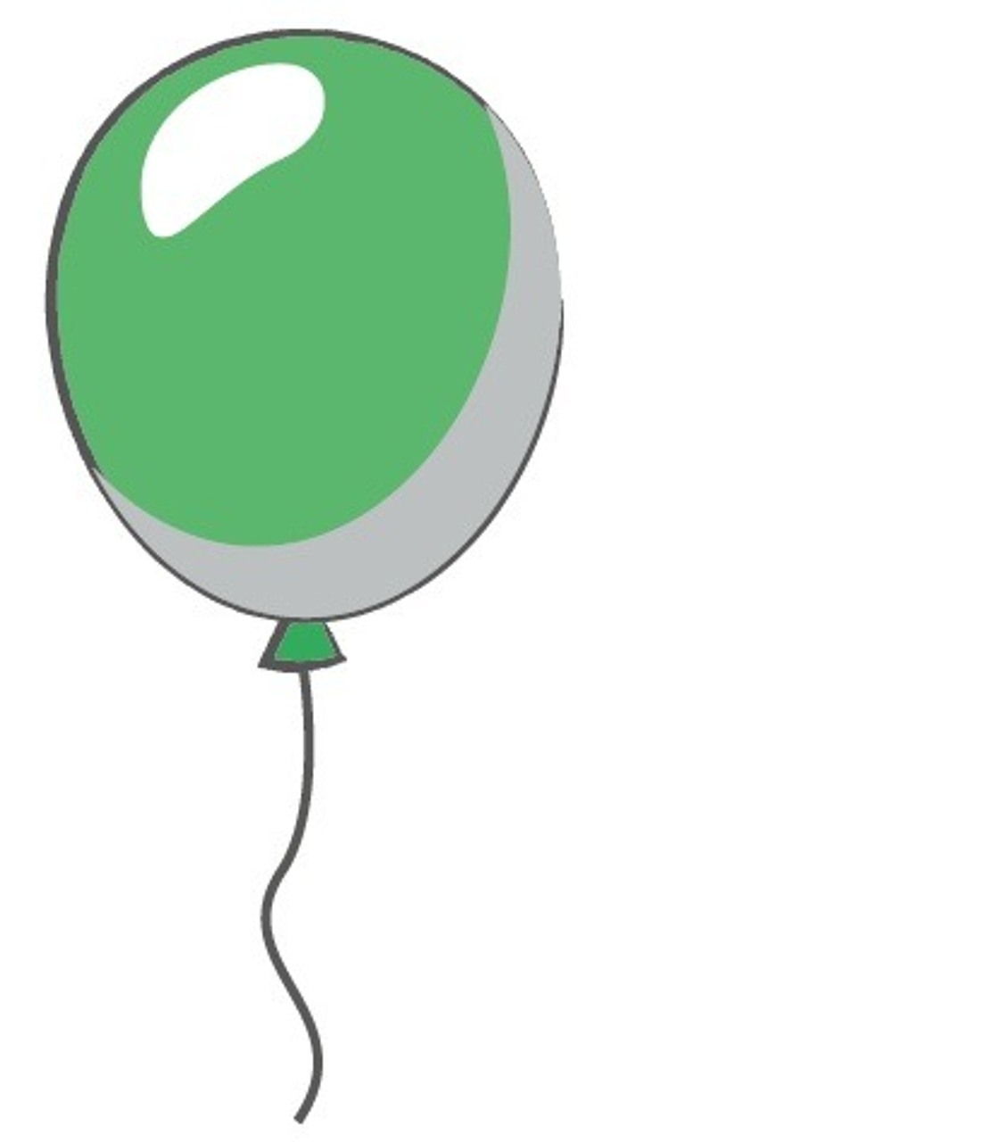 Ein einzelner grüner Luftballon mit einer schwarzen Schnur schwebt in der oberen linken Ecke eines weißen Hintergrunds.