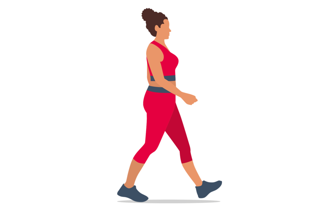 Eine Frau geht in Sportklamotten. 
