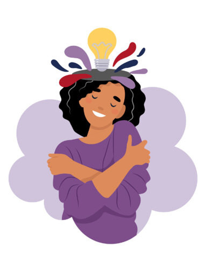 Illustration lächelnde sich umarmende Frau