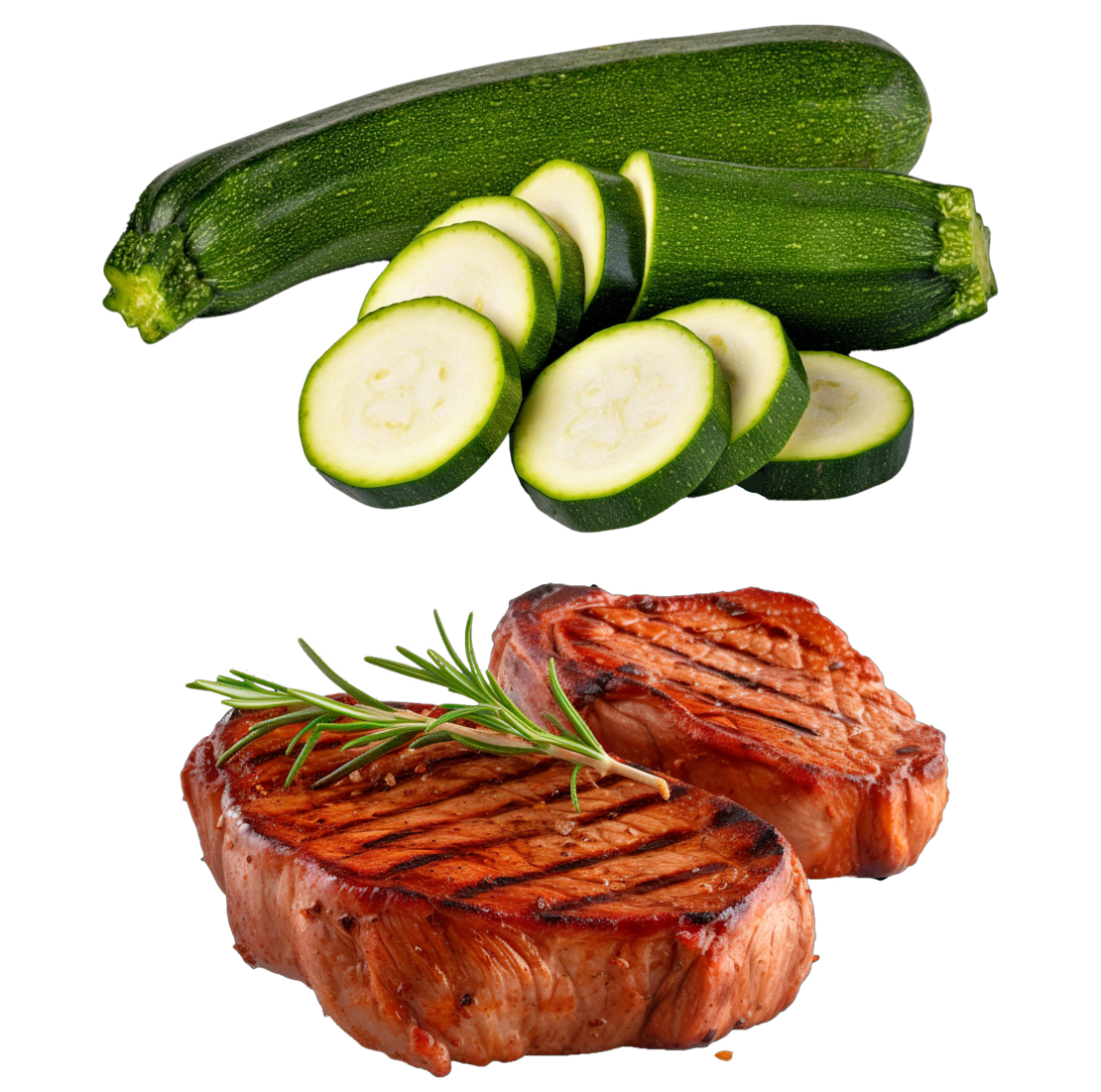 Zucchini und gegrilltes Fleisch