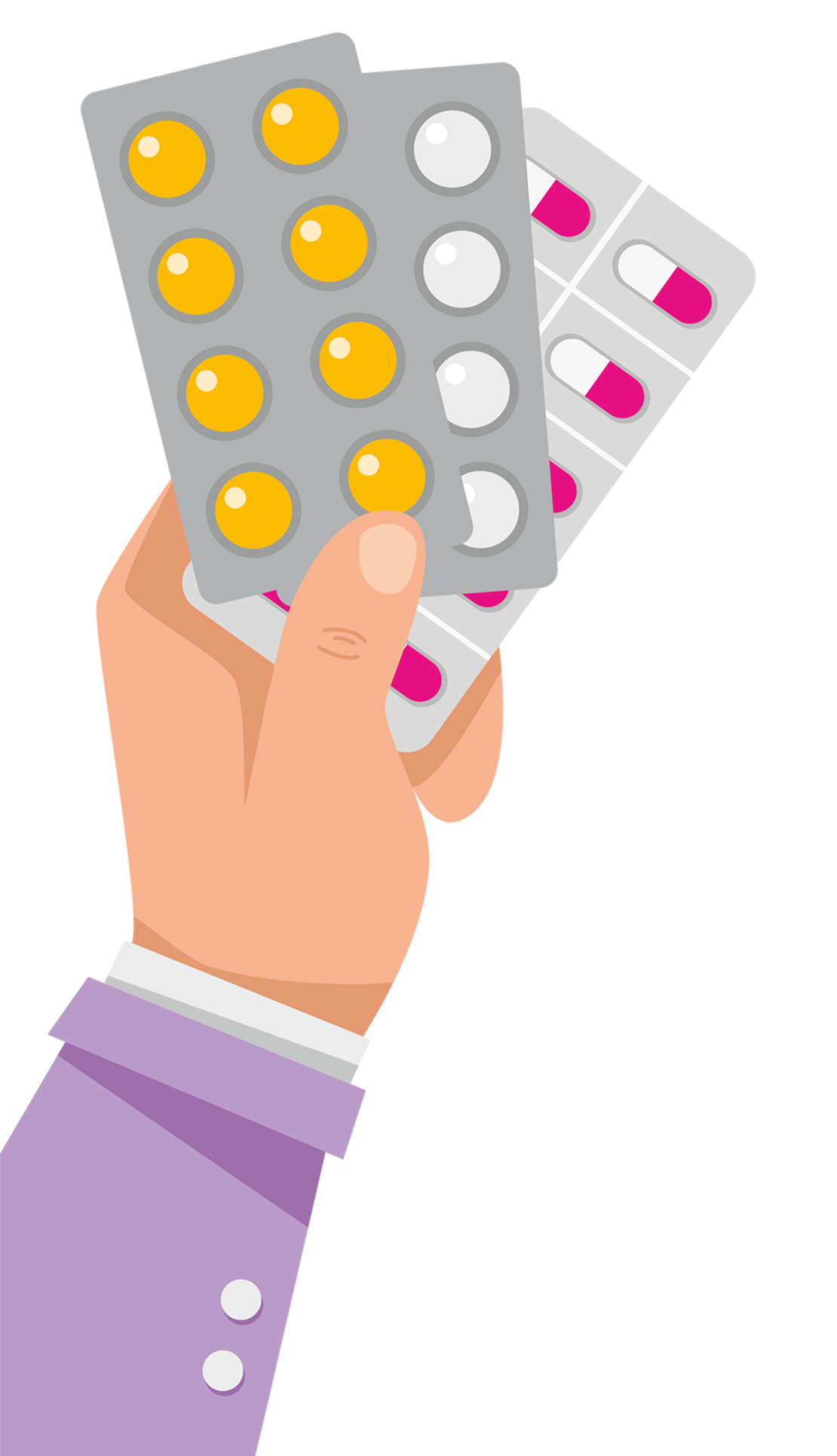 Illustration einer Hand, die Tablettenblister hält