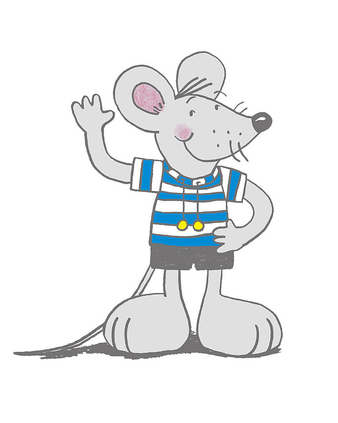 Maskottchen Piet winkt