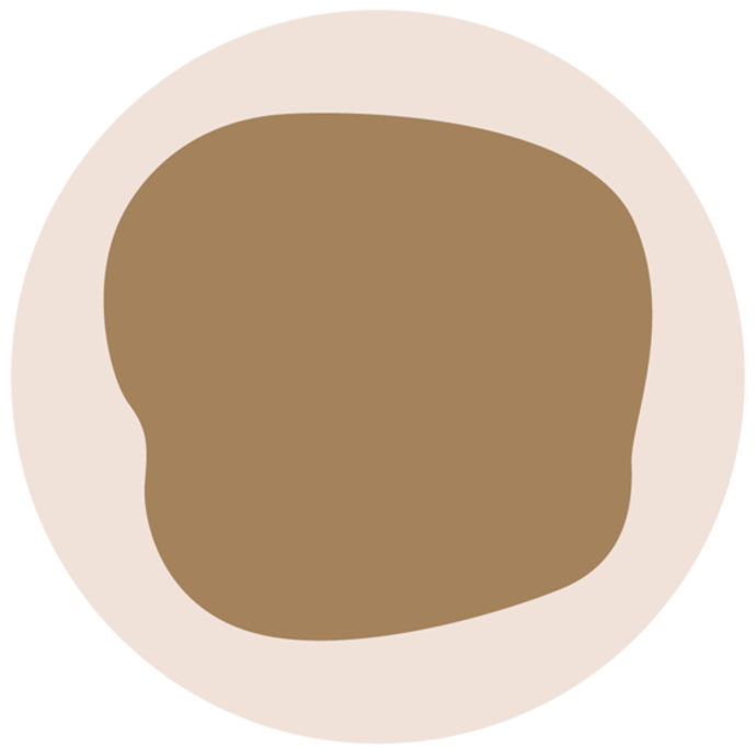 Ein minimalistisches, abstraktes Design mit einer unregelmäßigen braunen Form, die auf einem hellbeigen, rechteckigen Hintergrund zentriert ist, alles vor einem weißen Hintergrund.