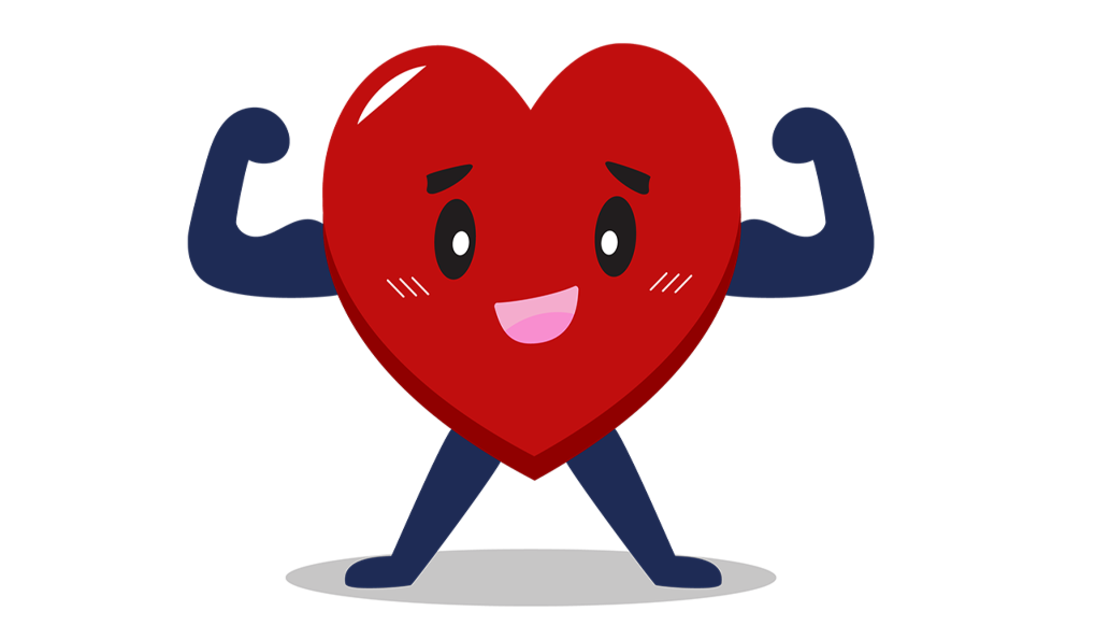 Illustration Herz mit Gesicht, Armen und Beinen