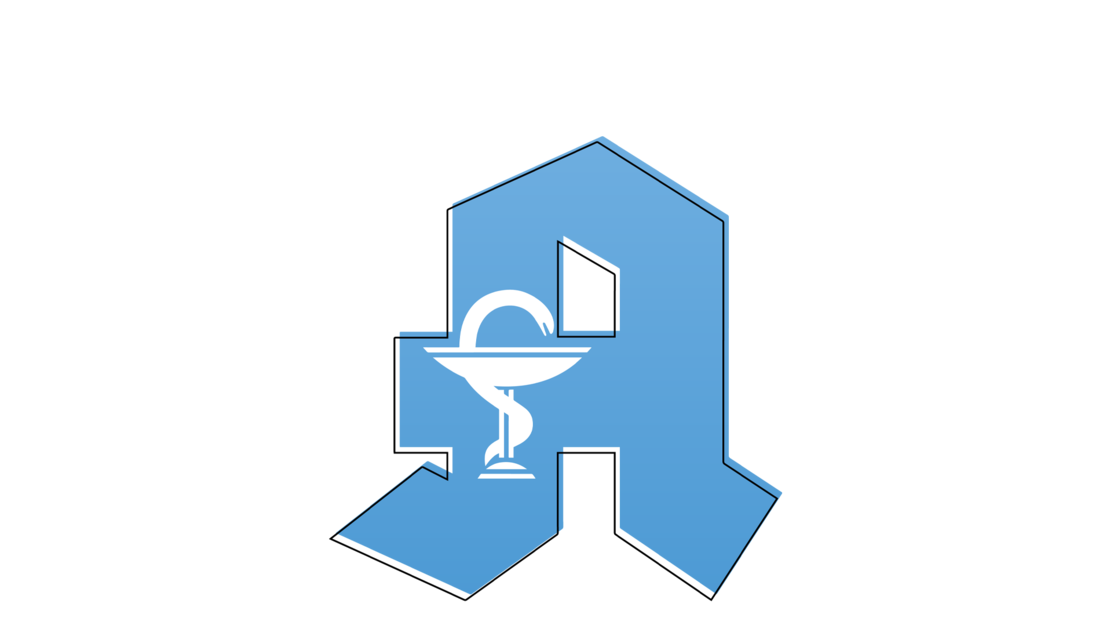 Ein blaues Sechseck mit einem weißen Apothekensymbol - eine Schale mit einer sich darum windenden Schlange - im Inneren, was auf ein medizinisches oder pharmazeutisches Thema hindeutet.